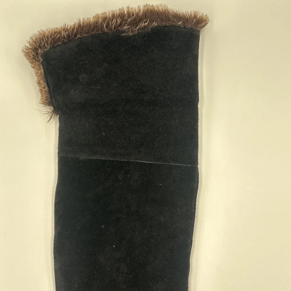 SAM EDELMAN 8M Black Orlando OTK Suede Faux Fur Cuff‎ Tall Boots Riding Luxury